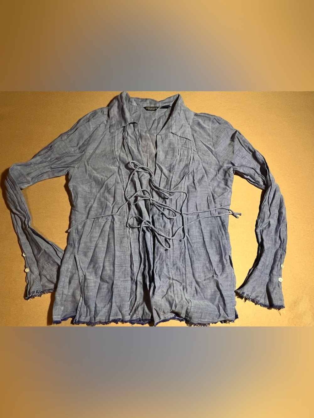 American Eagle Outfitters Blue Tie-Front Long Sleeve Tunic